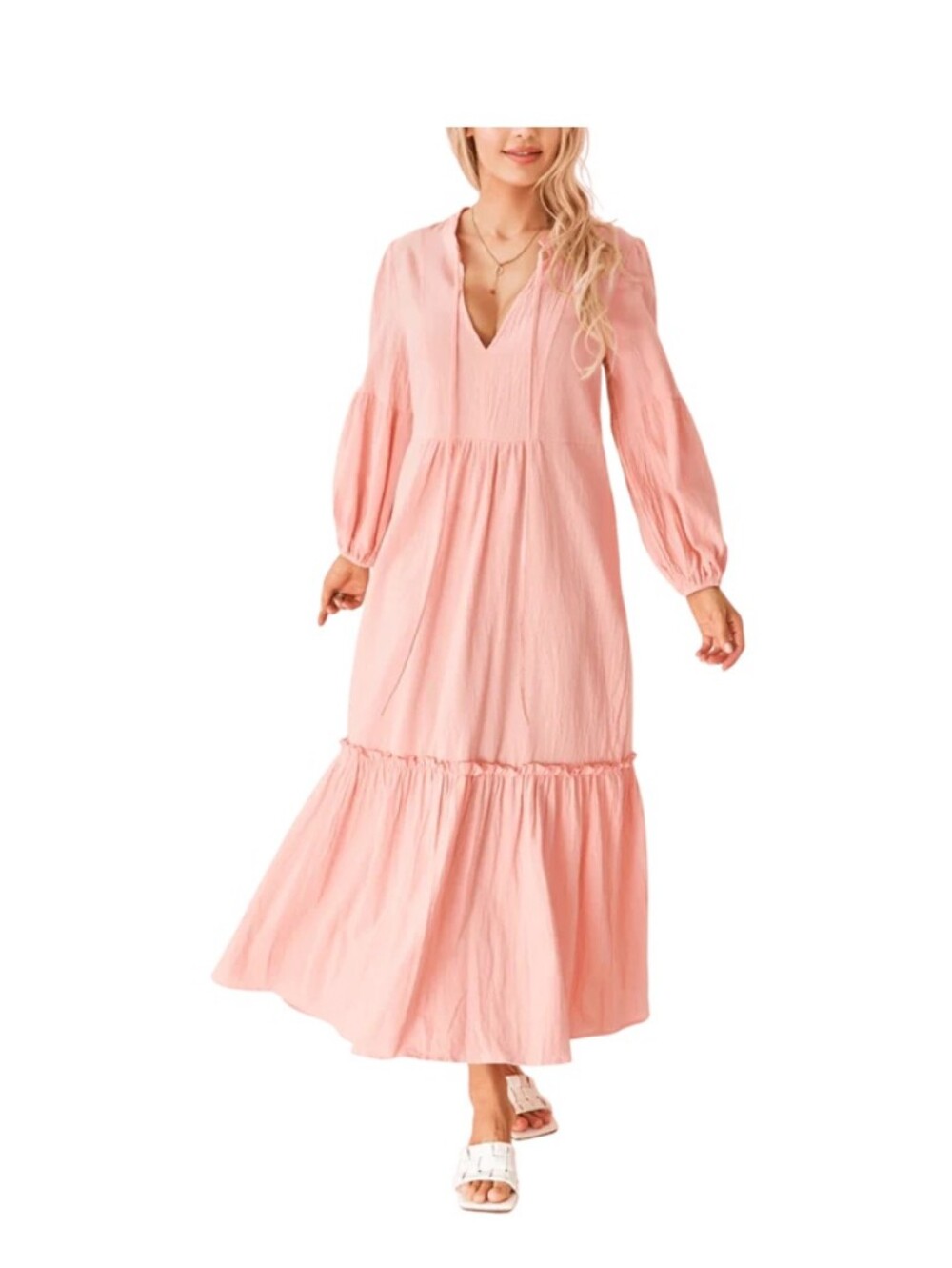 a new day Blush Pink V-Neck Tiered Maxi Dress